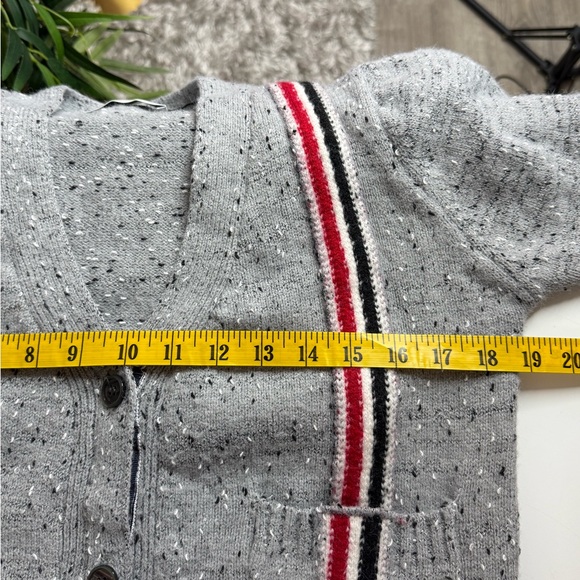 NEW THOM BROWNE Cotton V-Neck Speckled Grey Cardigan Sz Small - Picture 10 of 11